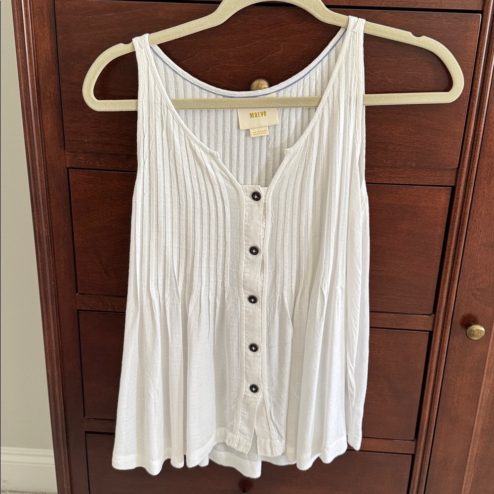 Maeve White pintucked Sleeveless Blouse